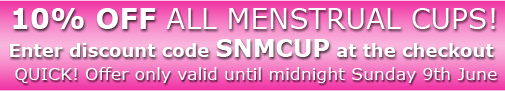 Enter discount code SNMCUP at the checkout for 10% off menstrual cups at stressnomore